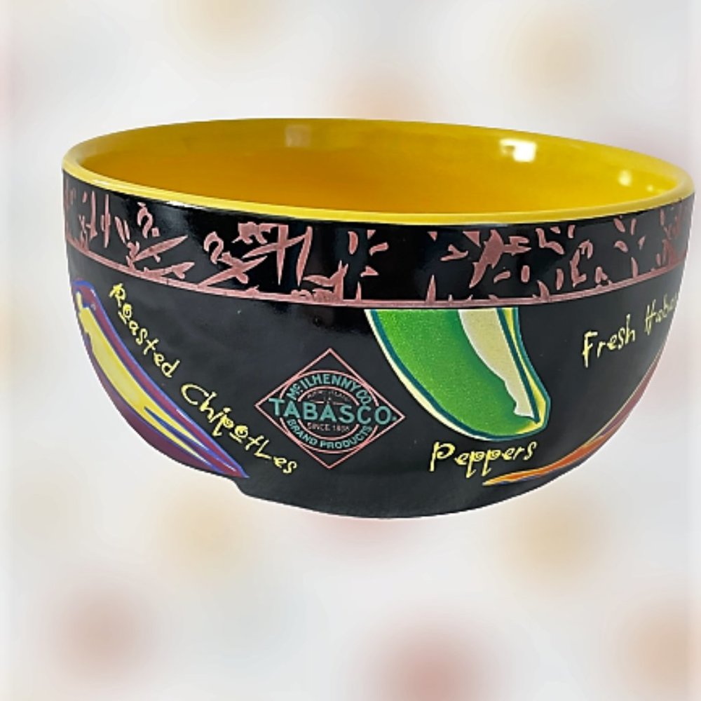 TABASCO SALSA BOWL Ceramic Peppers Black Yellow